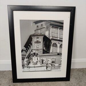 Framed B&W Architectural Study - Ornate Building & Statues